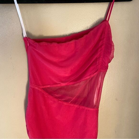 Superdown Jerica Mesh Mini Dress in Hot Pink one shoulder party Revolve S - Picture 8 of 8